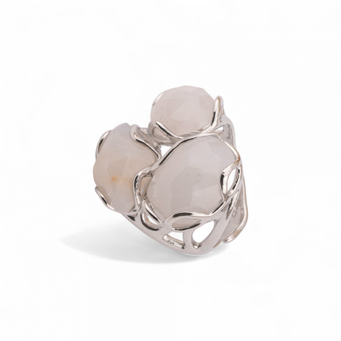Anello Regolabile in Bronzo Rodiato Collezione Aurora-S 25x27mm Con Occhio Di Gatto Bianco | Gioiello Artigianale Donna 32x36mm-ANELLI BIJOUX DONNA AURORA BEST SELLER | Worldofjewel.com