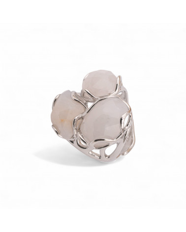 Anello Regolabile in Bronzo Rodiato Collezione Aurora-S 25x27mm Con Occhio Di Gatto Bianco | Gioiello Artigianale Donna 32x36mm-ANELLI BIJOUX DONNA AURORA BEST SELLER | Worldofjewel.com