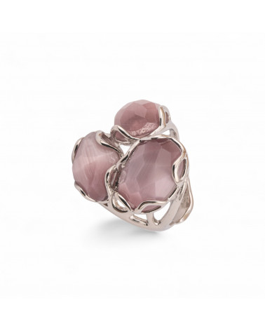 Anello Regolabile in Bronzo Rodiato Collezione Aurora-S 25x27mm Con Occhio Di Gatto Cipria Intenso | Gioiello Artigianale Donna-ANELLI BIJOUX DONNA AURORA BEST SELLER | Worldofjewel.com