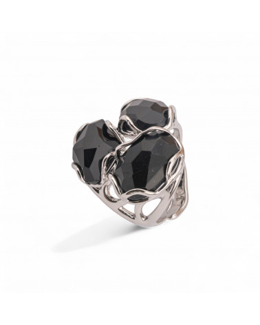 Anello Regolabile in Bronzo Rodiato Collezione Aurora-S 25x27mm Con Occhio Di Gatto Nero | Gioiello Artigianale Donna 32x36mm-ANELLI BIJOUX DONNA AURORA BEST SELLER | Worldofjewel.com