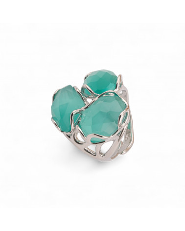 Anello Regolabile in Bronzo Rodiato Collezione Aurora-S 25x27mm Con Occhio Di Gatto Verde Acqua | Gioiello Artigianale Donna 32-ANELLI BIJOUX DONNA AURORA BEST SELLER | Worldofjewel.com