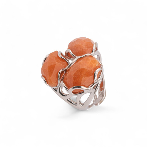 Anillo ajustable de bronce rodiado de la colección Aurora-S, 25 x 27 mm, con eosita | Joyería artesanal para mujer, 32 x 36 mm