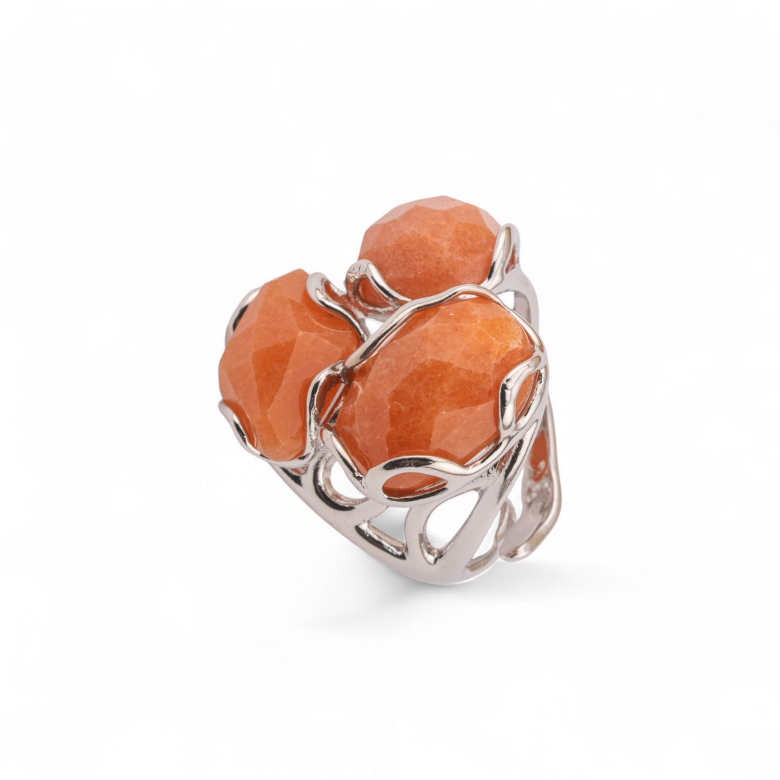 Anello Regolabile in Bronzo Rodiato Collezione Aurora-S 25x27mm Con Pietre Dure Eosite | Gioiello Artigianale Donna 32x36mm-ANELLI BIJOUX DONNA AURORA BEST SELLER | Worldofjewel.com