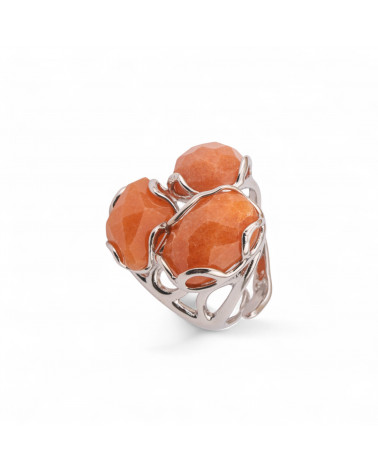 Anello Regolabile in Bronzo Rodiato Collezione Aurora-S 25x27mm Con Pietre Dure Eosite | Gioiello Artigianale Donna 32x36mm-ANELLI BIJOUX DONNA AURORA BEST SELLER | Worldofjewel.com
