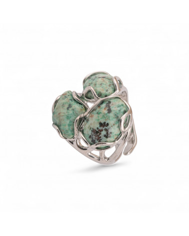 Anello Regolabile in Bronzo Rodiato Collezione Aurora-S 25x27mm Con Pietre Dure Giada Africana | Gioiello Artigianale Donna 32x-ANELLI BIJOUX DONNA AURORA BEST SELLER | Worldofjewel.com