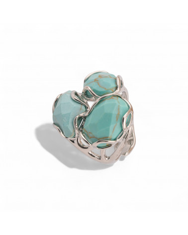 Anello Regolabile in Bronzo Rodiato Collezione Aurora-S 25x27mm Con Pietre Dure Magnesite | Gioiello Artigianale Donna 32x36mm-ANELLI BIJOUX DONNA AURORA BEST SELLER | Worldofjewel.com