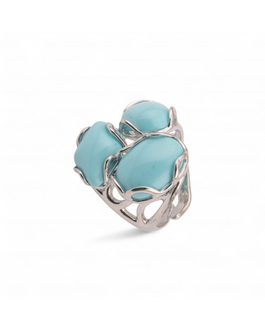 Anello Regolabile in Bronzo Rodiato Collezione Aurora-S 25x27mm Con Pietre Dure Pasta Di Turchese | Gioiello Artigianale Donna -ANELLI BIJOUX DONNA AURORA BEST SELLER | Worldofjewel.com