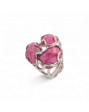 Anello Regolabile in Bronzo Rodiato Collezione Aurora-S 25x27mm Con Pietre Dure Rodonite Intenso | Gioiello Artigianale Donna 3-ANELLI BIJOUX DONNA AURORA BEST SELLER | Worldofjewel.com