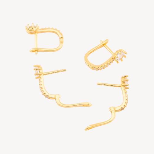 Ohrringverschlüsse aus 925er Sterlingsilber mit geschlossenem Hebelverschluss und Zirkonia (6 x 17 mm), 3 Paar, Gold