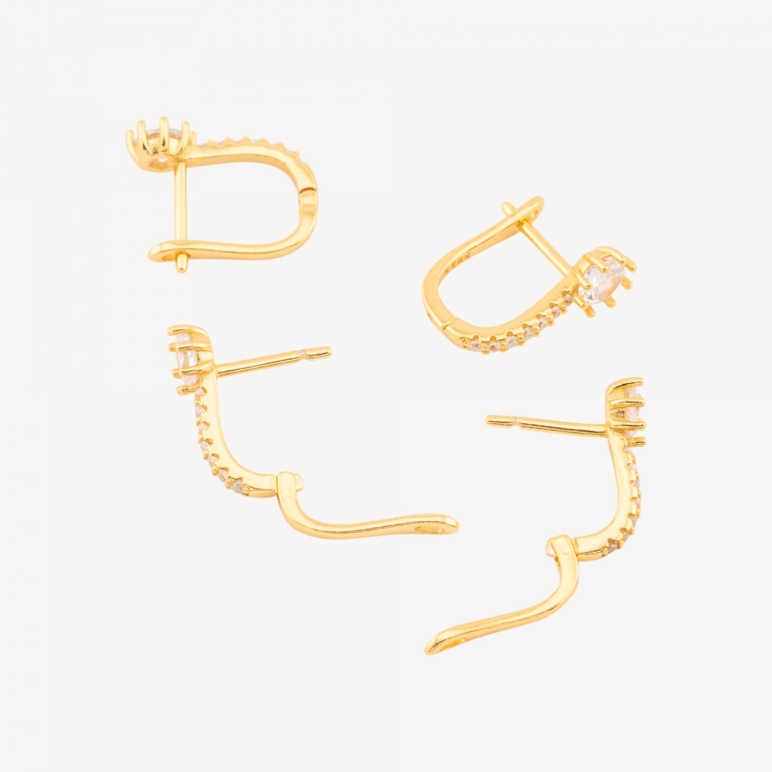 Σκουλαρίκια από ασήμι 925 με κλειστό μοχλό και ζιρκόνιο 6x17mm, 3 ζευγάρια, χρυσά-Βάσεις για σκουλαρίκια από ασήμι 925 | Worldofjewel.com