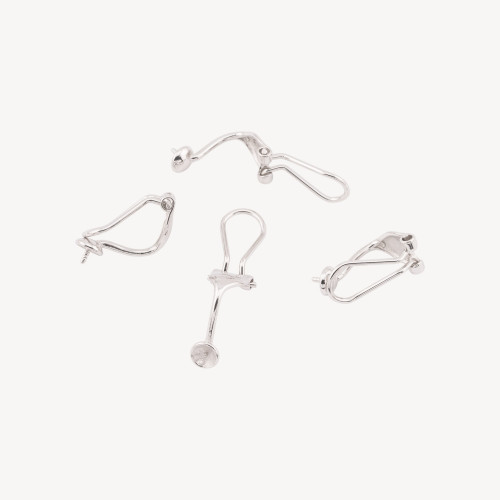 925 Silver Clip-On Earring Bases, 3 Pairs, Rhodium Plated