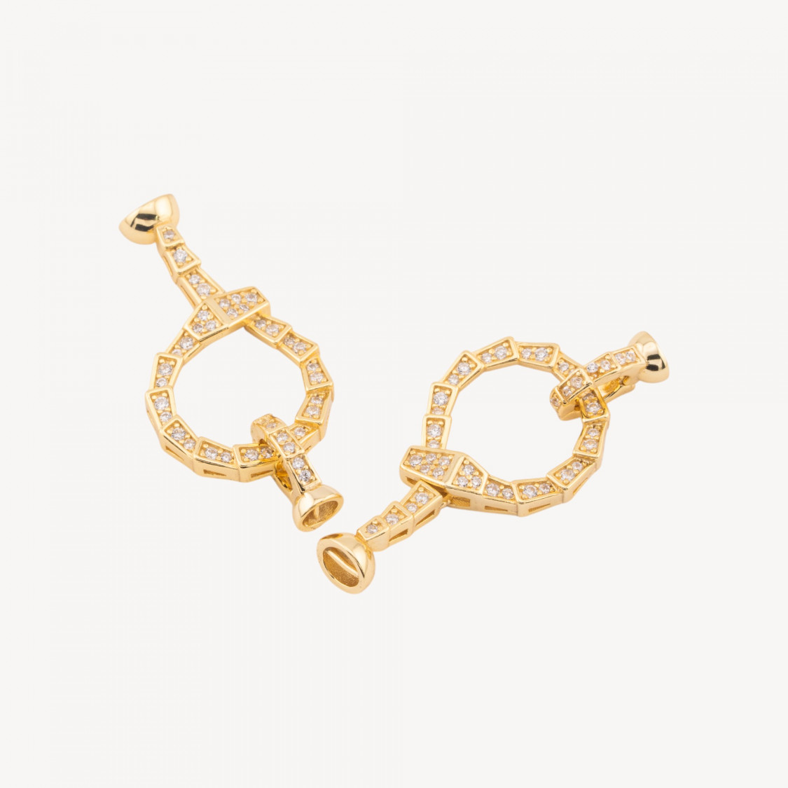Chiusura In Argento 925 Con Zirconi 15x32mm Con Coppetta 4mm 2pz Dorato-CHIUSURE IN ARGENTO 925 FAI DA TE | Worldofjewel.com