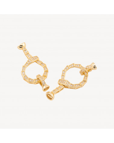 Chiusura In Argento 925 Con Zirconi 15x32mm Con Coppetta 4mm 2pz Dorato-CHIUSURE IN ARGENTO 925 FAI DA TE | Worldofjewel.com