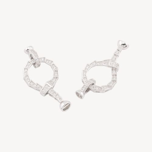 925 Silver Clasp with Zirconia 15x32mm with 4mm Cup 2pcs Rhodium Plated