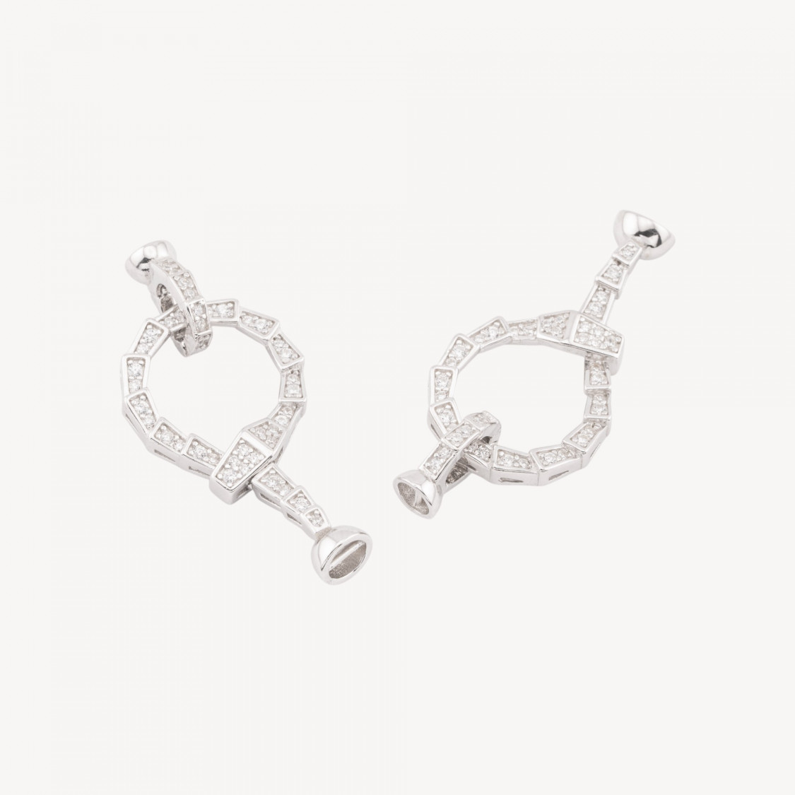 Chiusura In Argento 925 Con Zirconi 15x32mm Con Coppetta 4mm 2pz Rodiato-CHIUSURE IN ARGENTO 925 FAI DA TE | Worldofjewel.com
