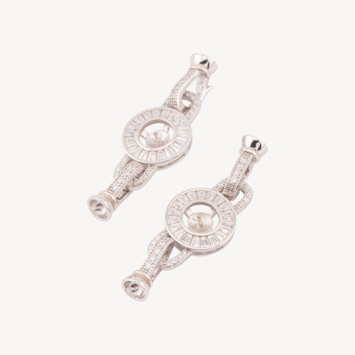 Fermoir en argent 925 avec zircone et perle, 12 x 39 mm, lot de 2, plaqué rhodium