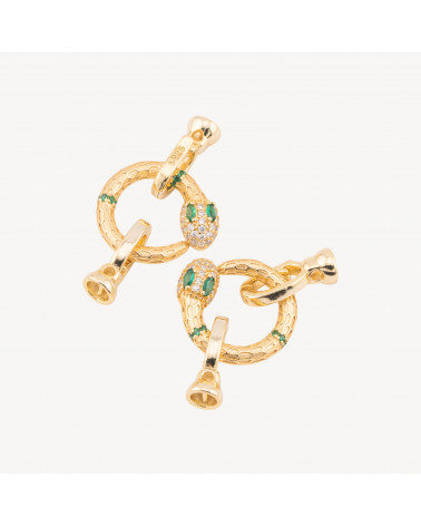 Chiusura In Argento 925 Con Zirconi Forma Di Serpente 16x34mm Con Coppetta 5mm 2pz Dorato Verde-CHIUSURE IN ARGENTO 925 FAI DA TE | Worldofjewel.com