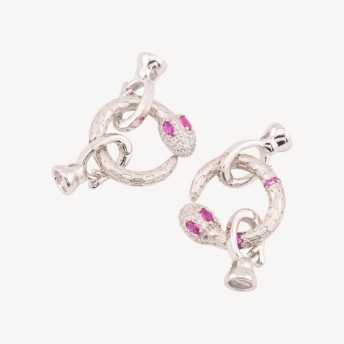 925 Silver Clasp with Zirconia Snake Shape 16x34mm with 5mm Cup 2pcs Rhodium Plated