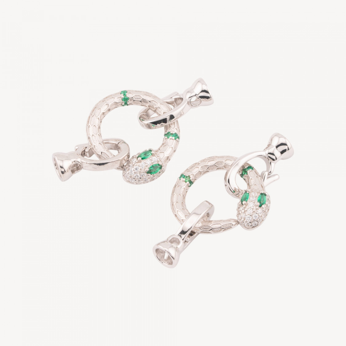 Chiusura In Argento 925 Con Zirconi Forma Di Serpente 16x34mm Con Coppetta 5mm 2pz Rodiato Verde-CHIUSURE IN ARGENTO 925 FAI DA TE | Worldofjewel.com