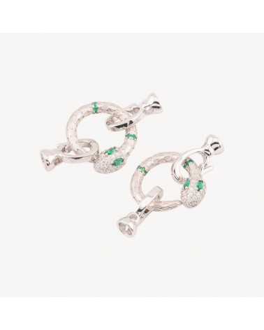 Chiusura In Argento 925 Con Zirconi Forma Di Serpente 16x34mm Con Coppetta 5mm 2pz Rodiato Verde-CHIUSURE IN ARGENTO 925 FAI DA TE | Worldofjewel.com