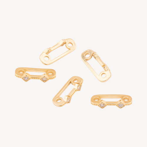 Entretoise multibrins en argent 925, barre à 2 brins avec zircone 14 x 3 mm, 10 pièces, plaquée or