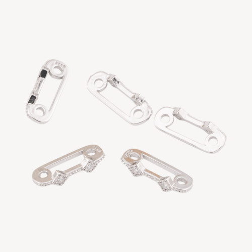 925 Sterling Silver Multi-Strand Spacer Component 2-Strand Bar with Zirconia 14x3mm 10pcs Rhodium Plated