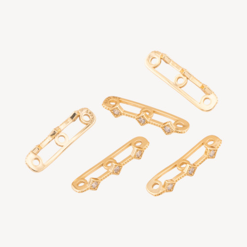 Componente espaciador multifilamento de plata 925, barra de 3 hilos con circonitas, 20 x 3 mm, 10 unidades, chapado en oro