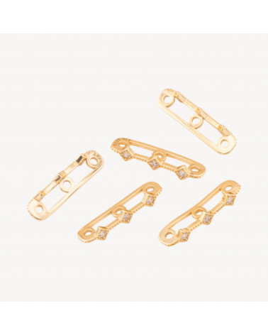 Componente Distanziatore Multifilo In Argento 925 Barretta A 3 Fili Con Zirconi 20x3mm 10pz Dorato-CONNETTORI PAVE' | Worldofjewel.com