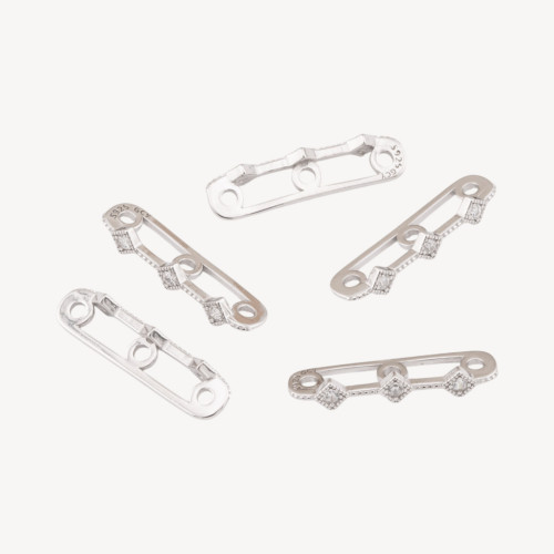 925 Sterling Silver Multi-Strand Spacer Component 3-Strand Bar with Zirconia 20x3mm 10pcs Rhodium Plated