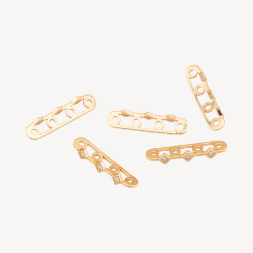 Entretoise multibrins en argent 925, barre à 4 brins avec zircone 22 x 3 mm, 10 pièces, plaquée or