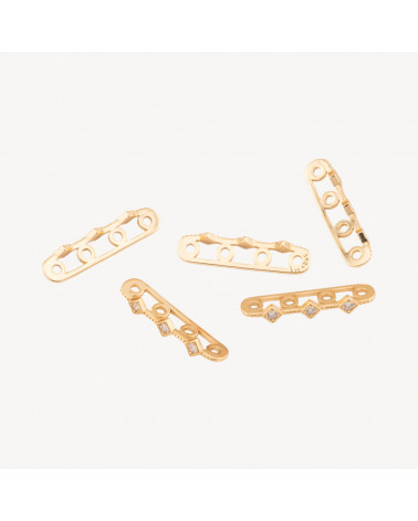Componente Distanziatore Multifilo In Argento 925 Barretta A 4 Fili Con Zirconi 22x3mm 10pz Dorato-CONNETTORI PAVE' | Worldofjewel.com