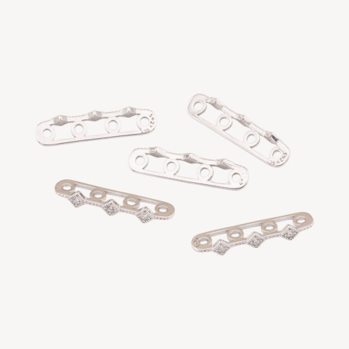 Mehrsträngiges Verbindungsstück aus 925er Sterlingsilber, 4-strängiger Stab mit Zirkonia 22x3mm, 10 Stück, rhodiniert