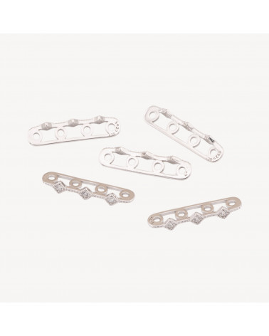 Componente Distanziatore Multifilo In Argento 925 Barretta A 4 Fili Con Zirconi 22x3mm 10pz Rodiato-CONNETTORI PAVE' | Worldofjewel.com
