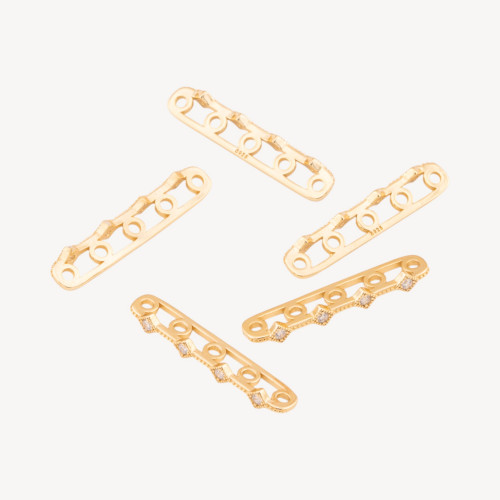 Entretoise multibrins en argent 925, barre à 5 brins avec zircone 26 x 3 mm, 10 pièces, plaquée or