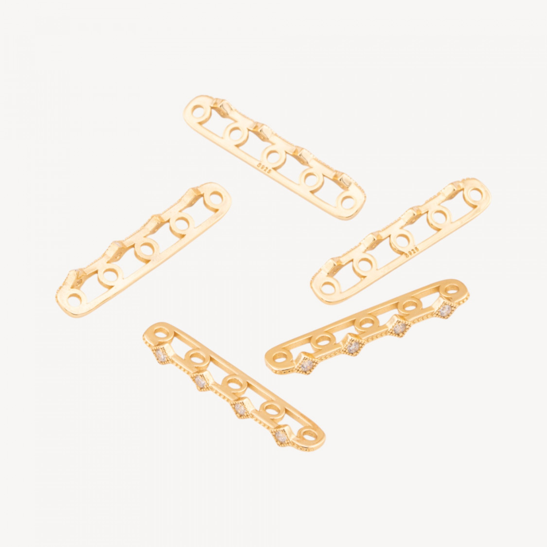 Componente espaciador multifilamento de plata 925, barra de 5 hilos con circonitas, 26 x 3 mm, 10 unidades, chapado en oro-PAVE 'CONECTORES | Worldofjewel.com