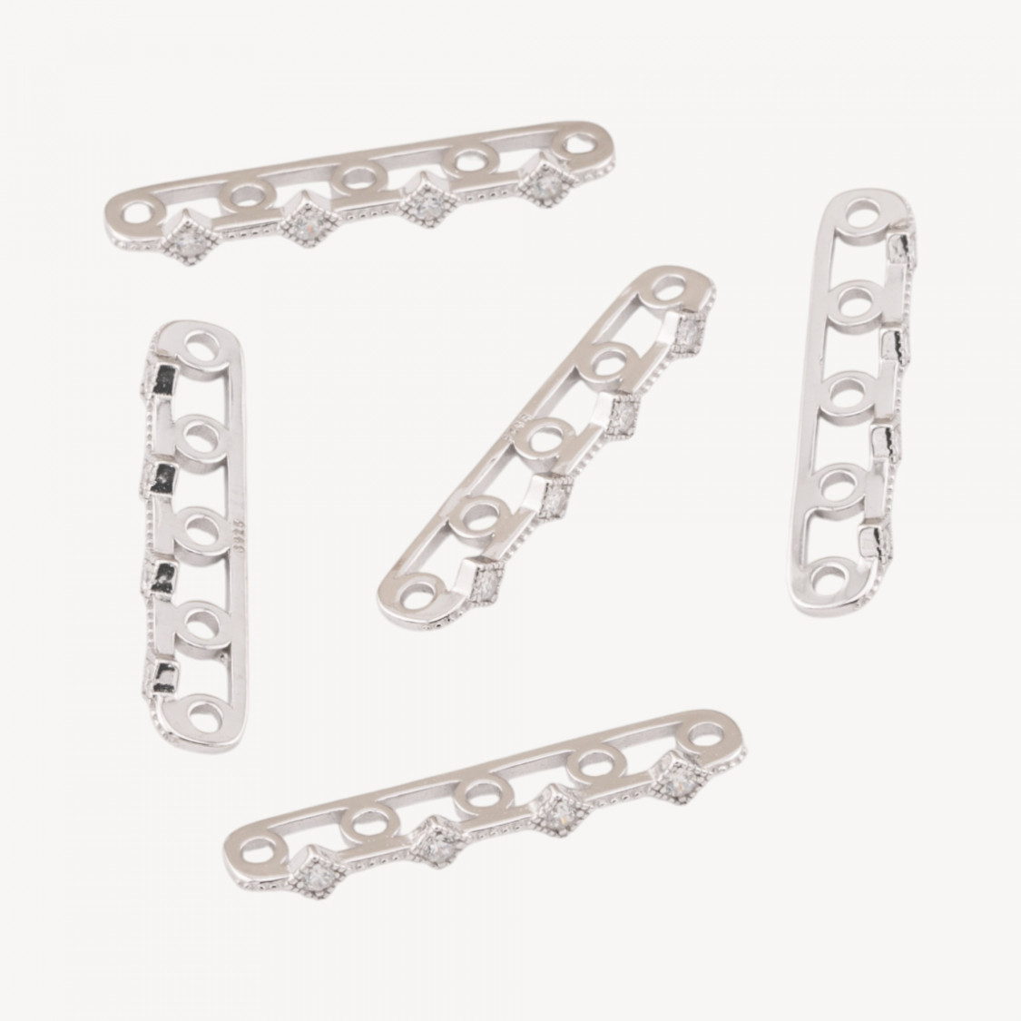 925 Sterling Silver Multi-Strand Spacer Component 5-Strand Bar with Zirconia 26x3mm 10pcs Rhodium Plated-PAVE 'CONNECTORS | Worldofjewel.com