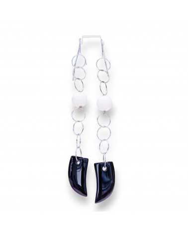 Orecchini A Monachella Di Argento 925 Con Catena E Cornetto Di Onice 15x110mm-PLATA 925 FANTASIA | Worldofjewel.com