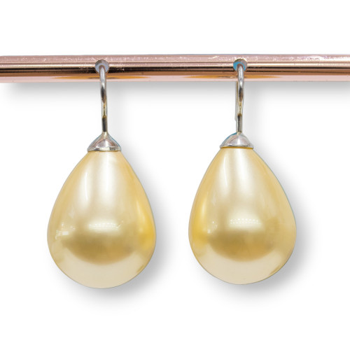 Boucles d'oreilles pendantes en argent rhodié 925 et perles jaunes de Majorque, 16 x 21 mm