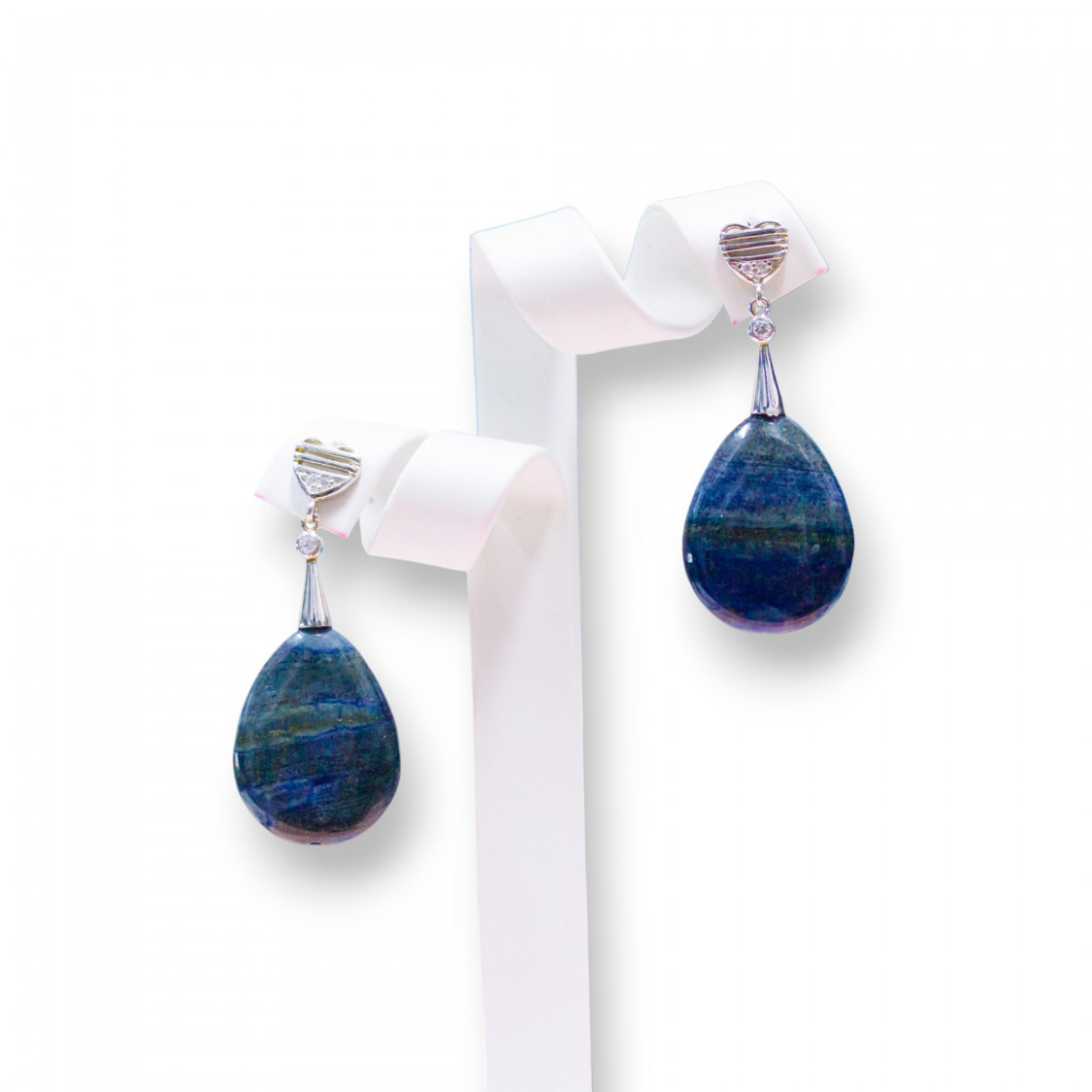 Orecchini A Perno Di Argento 925 E Gocce Piatte Di Lapislazzuli-PLATA 925 DISEÑO ITALIA | Worldofjewel.com