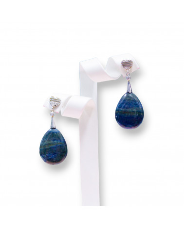 Orecchini A Perno Di Argento 925 E Gocce Piatte Di Lapislazzuli-PLATA 925 DISEÑO ITALIA | Worldofjewel.com