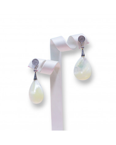 Orecchini A Perno Di Argento 925 E Gocce Piatte Di Madreperla Bianca-ORECCHINI MADE WITH STYLE | Worldofjewel.com