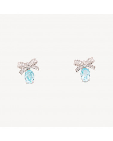 Orecchini Gioiello In Argento 925 Con Corindone Sintetico Fiocco Acqua Rodiato YEH-3220-PENDIENTES DE LUJO DE PLATA 925 | Worldofjewel.com