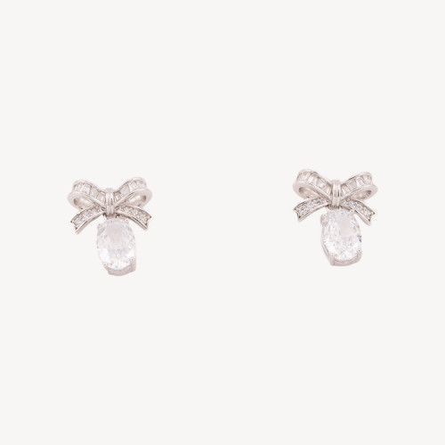 Pendientes de plata 925 con corindón sintético y lazo blanco, baño de rodio YEH-3220