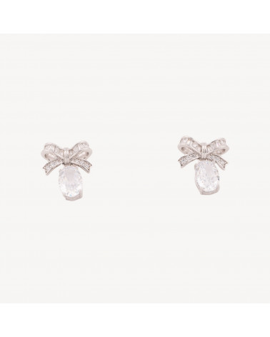 Orecchini Gioiello In Argento 925 Con Corindone Sintetico Fiocco Bianco Rodiato YEH-3220-PENDIENTES DE LUJO DE PLATA 925 | Worldofjewel.com