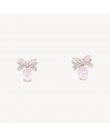 Orecchini Gioiello In Argento 925 Con Corindone Sintetico Fiocco Rosa Rodiato YEH-3220-BOUCLES D'OREILLES DE LUXE EN ARGENT 925 | Worldofjewel.com