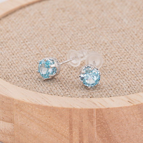 925 Silver Jewel Earrings with Synthetic Corundum and Rhodium-Plated Water Light Point YEH-2740