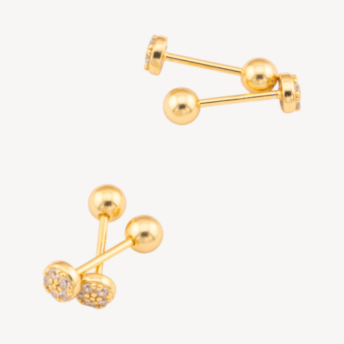 Boucles d'oreilles puces en argent 925 avec zirconiums et fermoir à vis, 2 paires