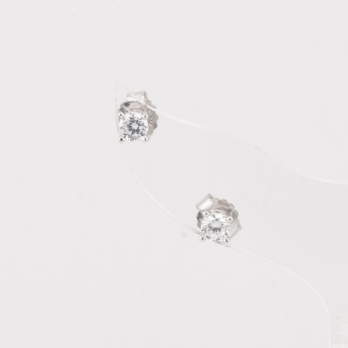 Pendientes redondos de plata 925 con punta de luz, 4 puntas de 4 mm, chapados en rodio (1 par)