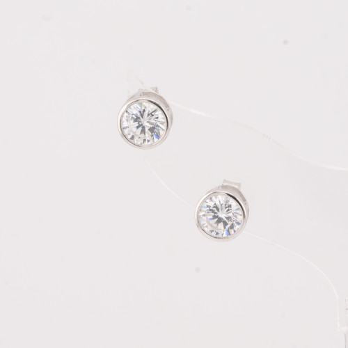 Pendientes redondos de plata 925 con punto de luz de 7,5 mm, chapados en rodio (1 par)