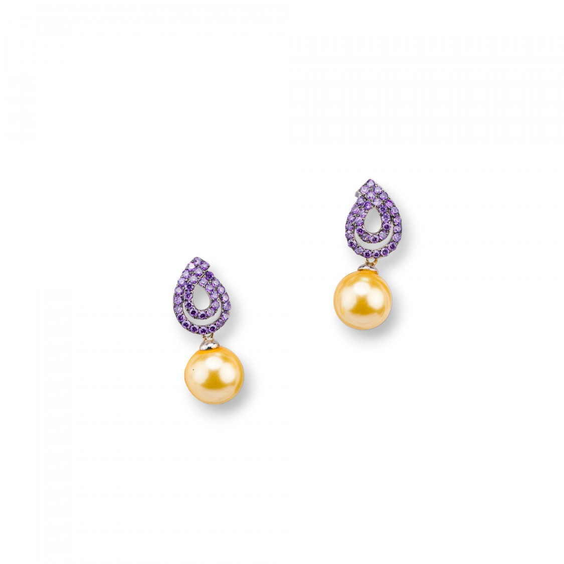 Orecchini Perno Di Argento 925 Con Perle Di Maiorca Gialla-SILVER 925 DESIGN ITALY | Worldofjewel.com
